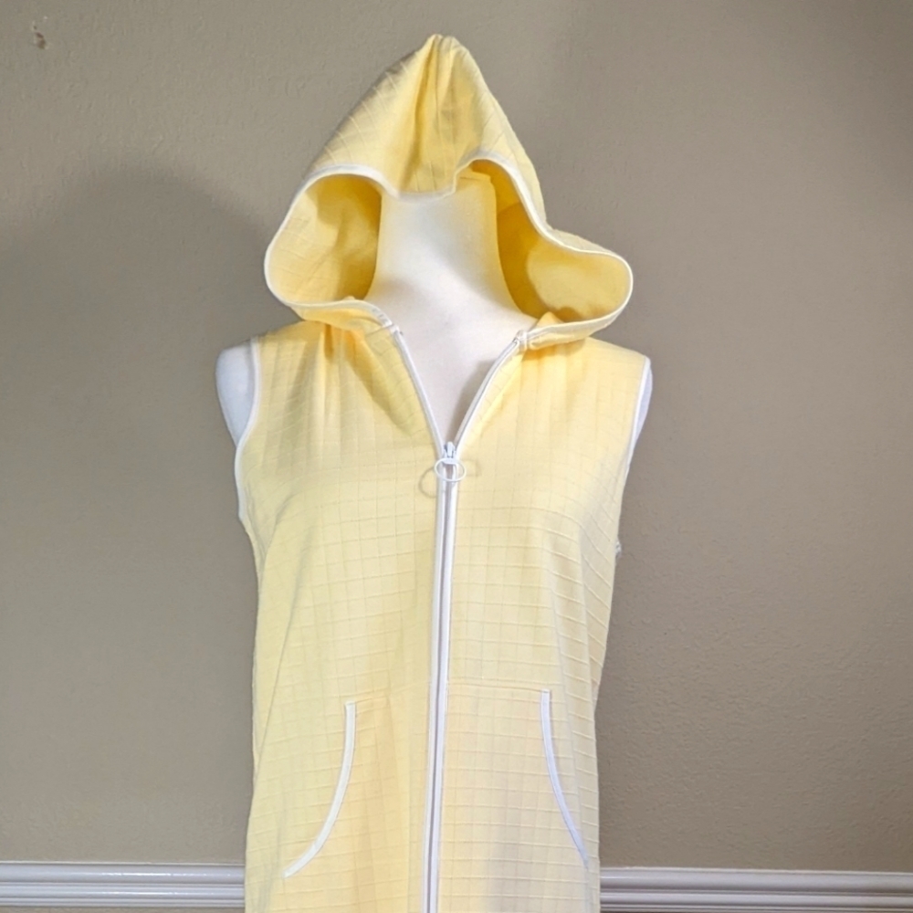 Yellow Cotton Sleeveless Zip Hoodie Robe Erika Taylor